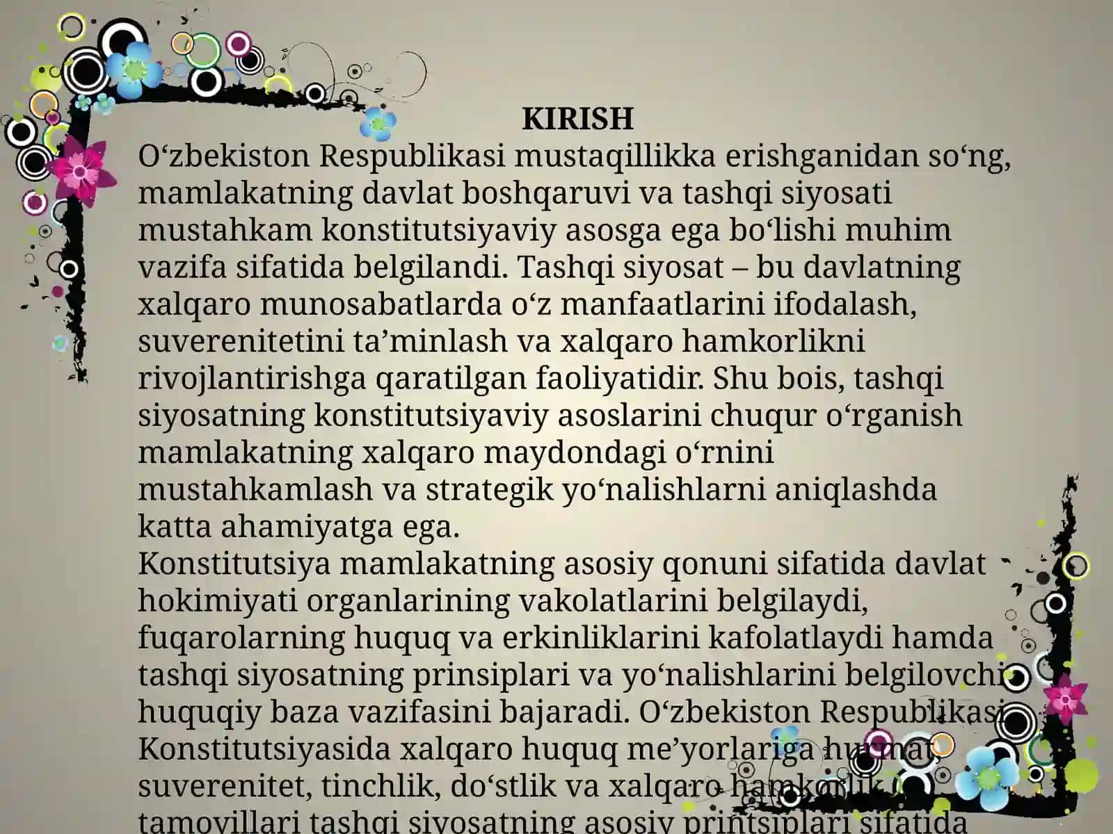 O'zbekiston respublikasi tashqi siyosatining konstitutsiyaviy asoslari 3