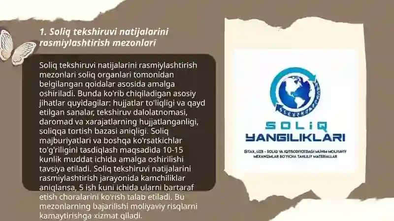 Soliq tekshiruvi natijalarini rasmiylashtirish mezonlari 3