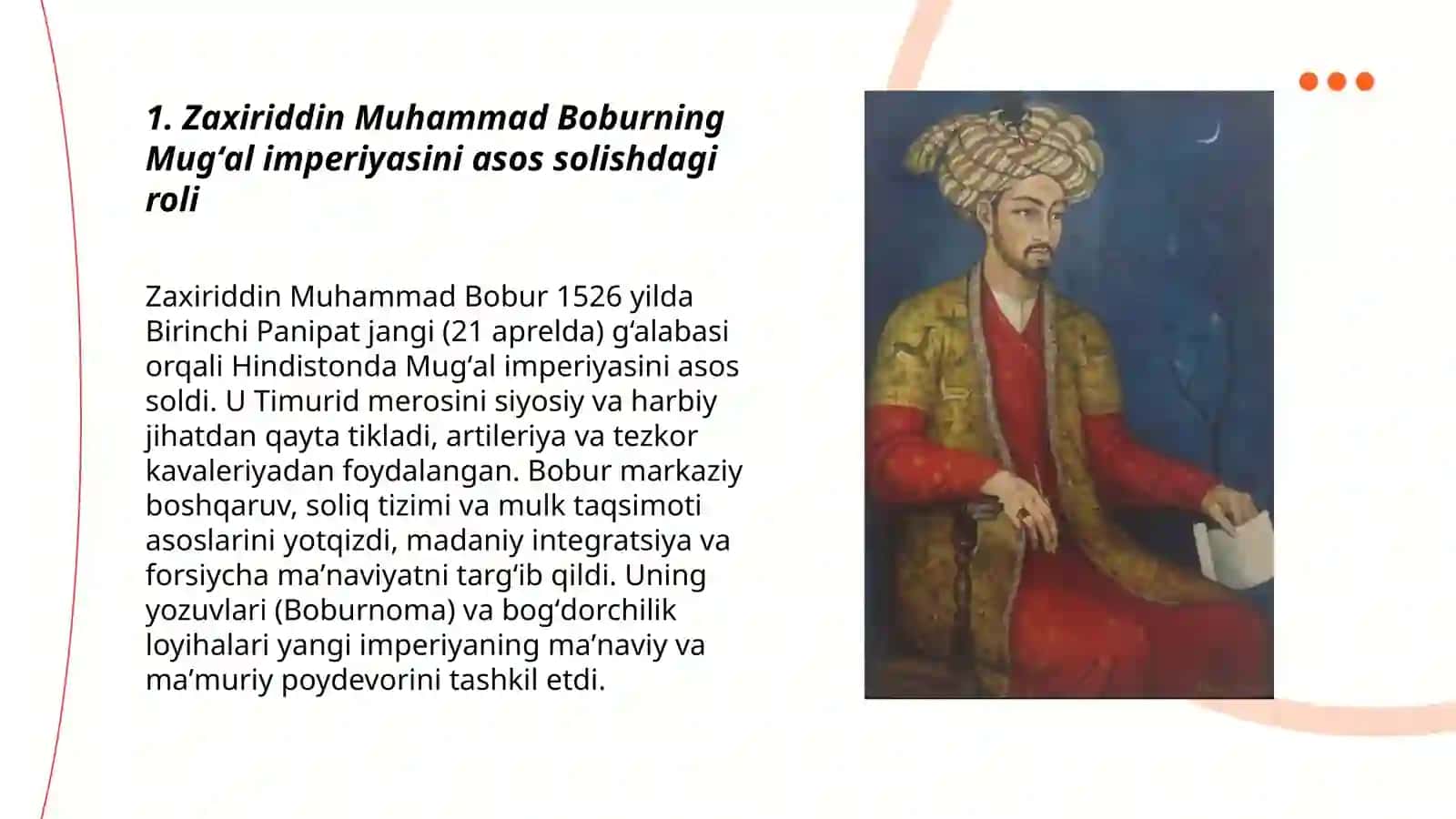 Zaxiriddin Muhammad Bobur jaxon tarixida tutgan òrni 3
