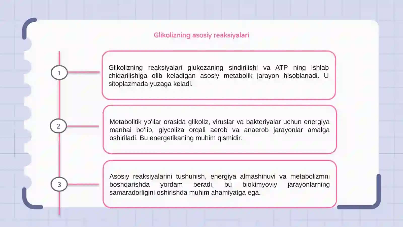 Glikolizning ayrim reaksiyalari. Metabolitik jarayonlarning asosiy yo'llari 3