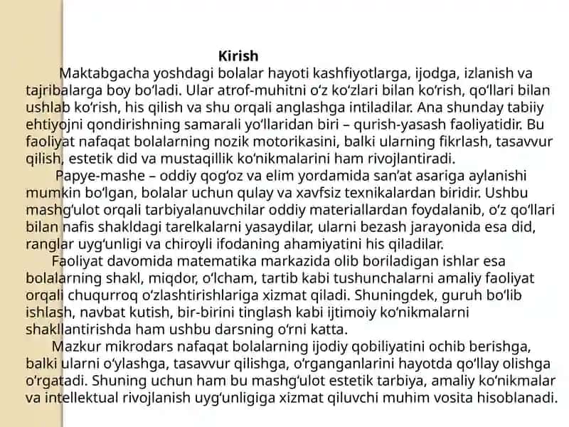 Papye-mashedan tarelkacha yasash.(katta guruh) Qurish-yasash va matematika markazi 3