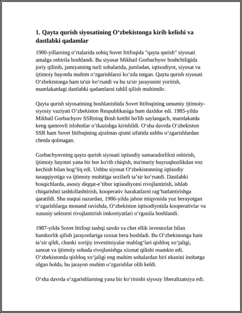 "QAYTA QURISH" YILLARIDA OʻZBEKISTONDAGI IJTIMOIY-SIYOSIY VAZIYAT 3