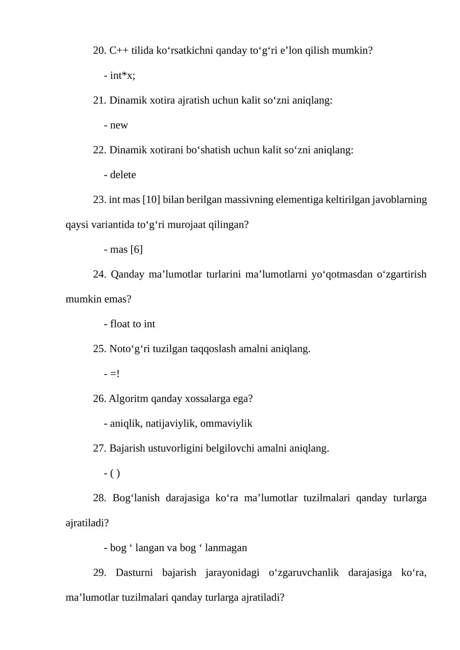 MALUMOTLAR TUZILMASI YAKUNIY TESTLARI 3