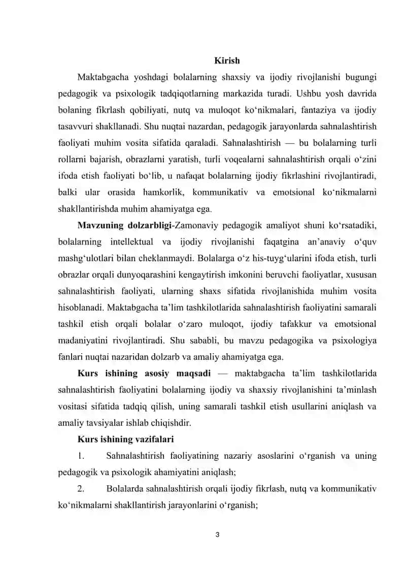 Sahnalashtirish faoliyati rivojlantirish vositasi sifatida. Sahnalshtirish faoliyatining MTTlarda olib borilishi 3