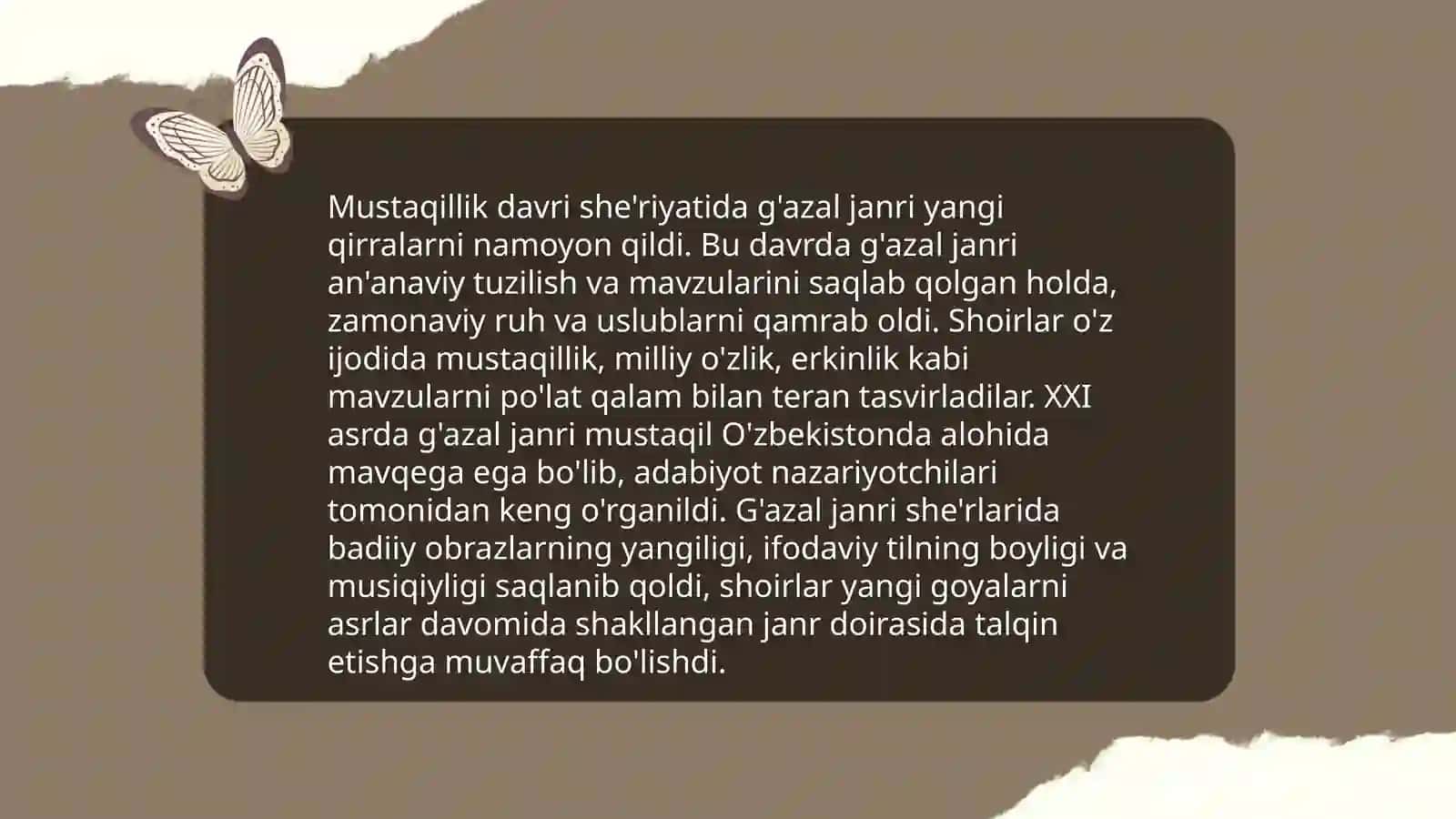 Mustaqillik davri she'riyatida g'azal janri tipologiyasi 3