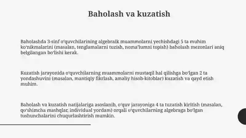 3-sinfda algebraik material bilan tanishtirish va muammo tartibi ta'lim elementlaridan foydalanish 3