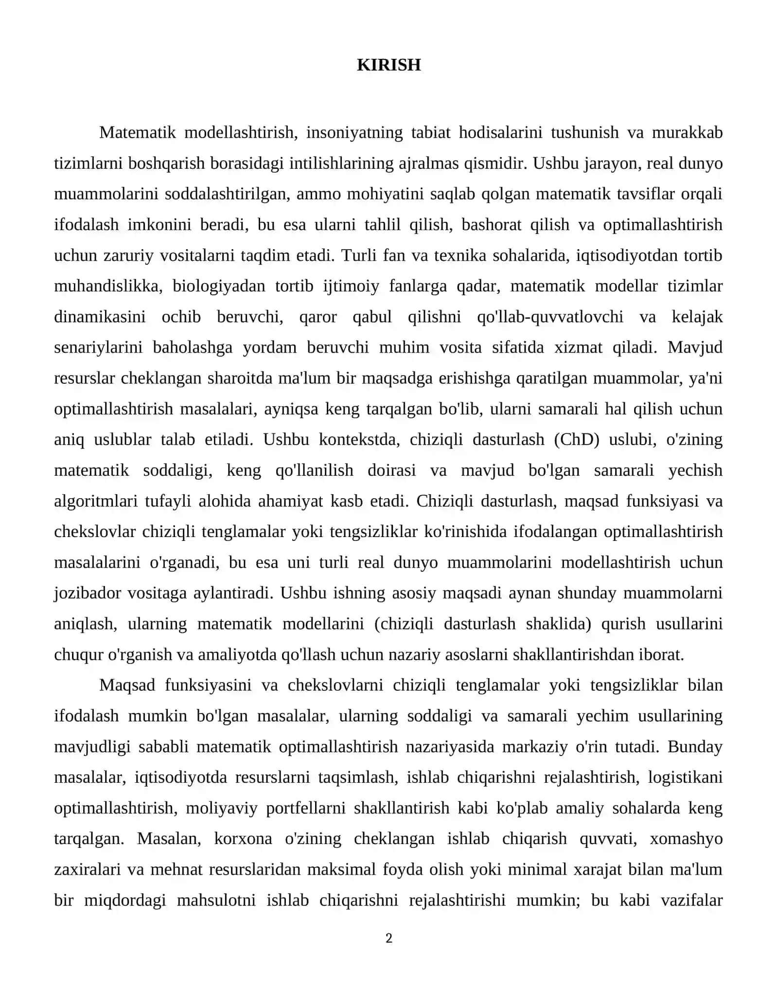 Chiziqli dasturlashga keltiriladigan masallarning matematik modelini qurish. 3