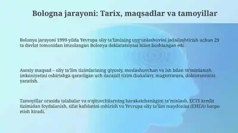 Bologna jarayoni: Tarix, maqsadlar va tamoyillar 3