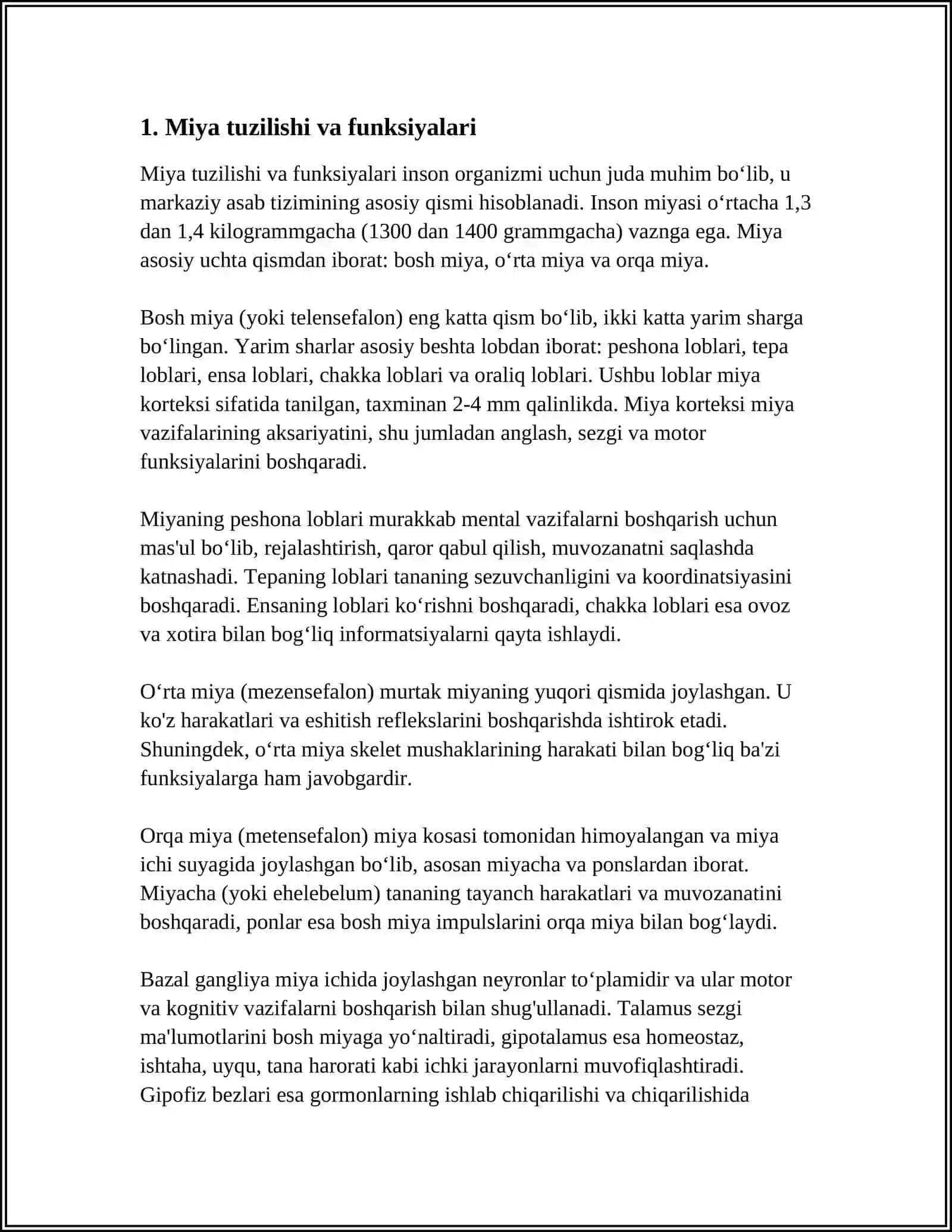 MUSTAQIL ISH Mavzu: NERV TIZIMI ODOM MIYA PEREFERIK NERV VA ORQA MIYA TUGUNI 3