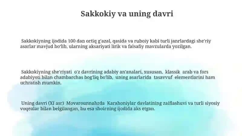 Sakkokiy hayoti va ijodi 3