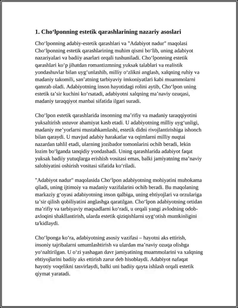CHOʻLPONNING ADABIY-ESTETIK QARASHLARI VA "ADABIYOT NADUR"MAQOLASI MUTOLAASI 3