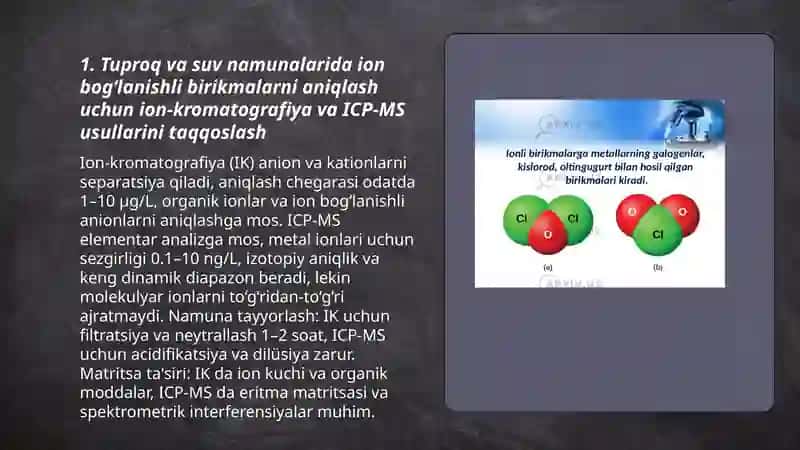 Tuproq va suvning ifloslanishida ion bog‘lanishli birikmalarni aniqlash 3