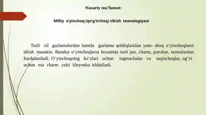 taqdimot-milliy qo'g'irchoq tikish texnologiyasi 3