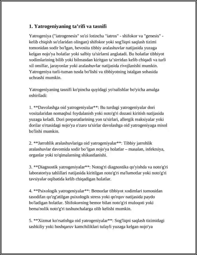 MUSTAQIL ISH Mavzu: XOZIRGI ZAMON TIBBIYOTIDA YATROGENIYA 3