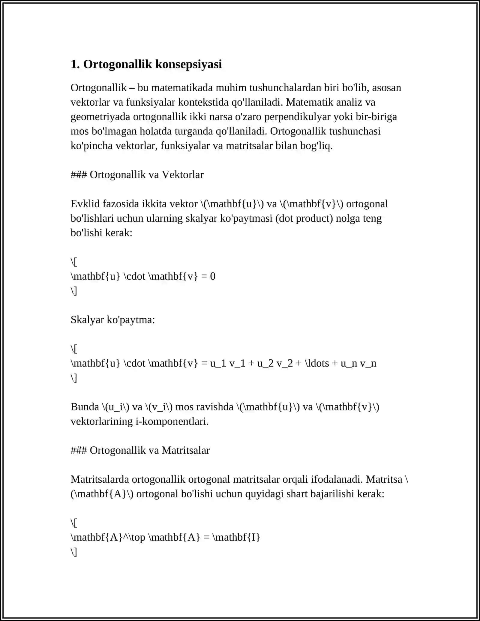 ORTOGONALLASHTIRISH JARAYONI ORTOGONAL TOʻLDIRUVCHI VA ORTOGONAL PREYEKSIYASI 3