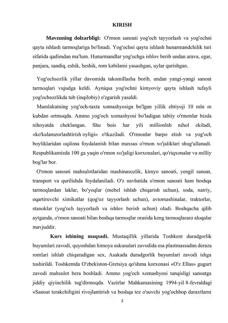 Mahalliy daraxt turlardan tayyorlangan yog'och xomashyolarni olish 3