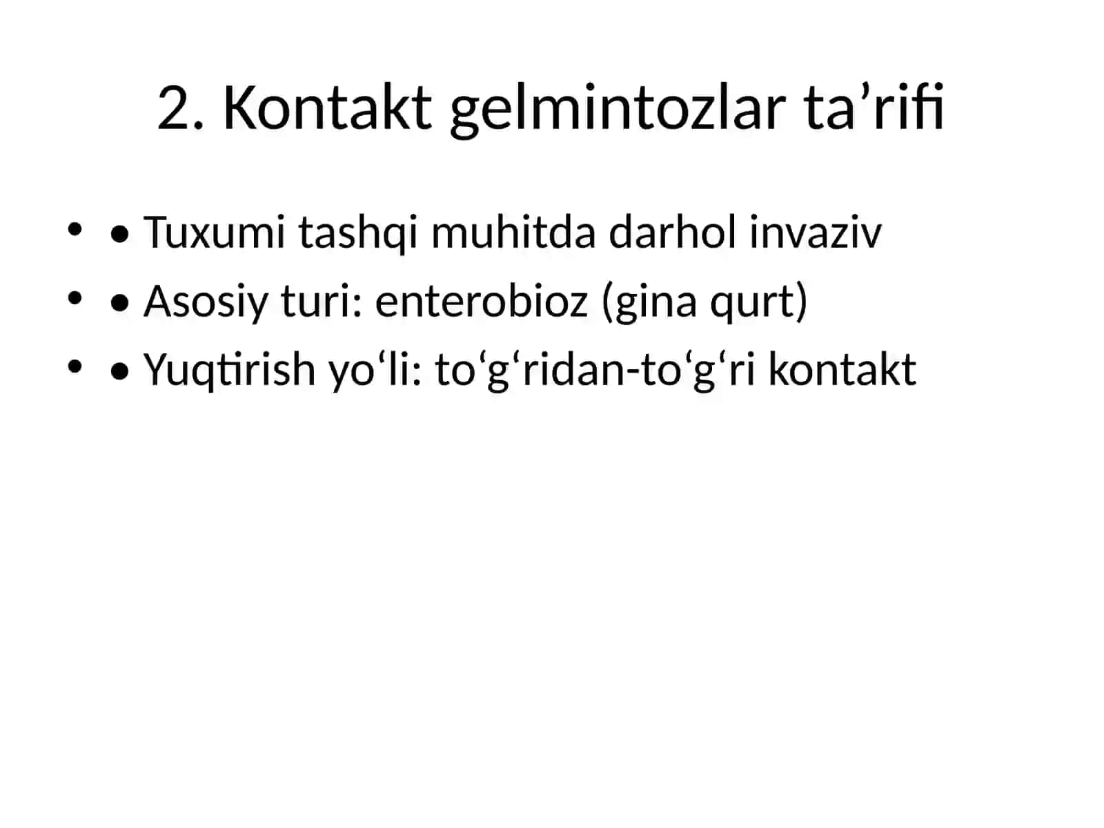 Geogelmintozlar va Kontakt Gelmintozlar Epidemiologiyasi va Profilaktikasi Pro Level 3