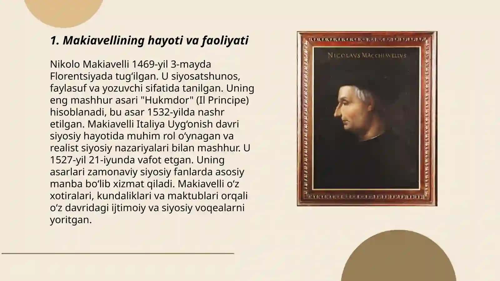 Makiavellining "Hukmdor" asari haqida 3