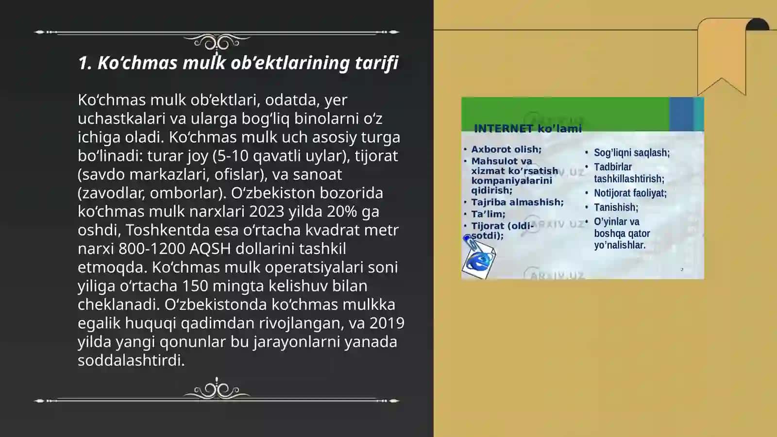 Ko'chmas mulk ob’ektlari haqida tushuncha va uning rivojlanish tarixi 3
