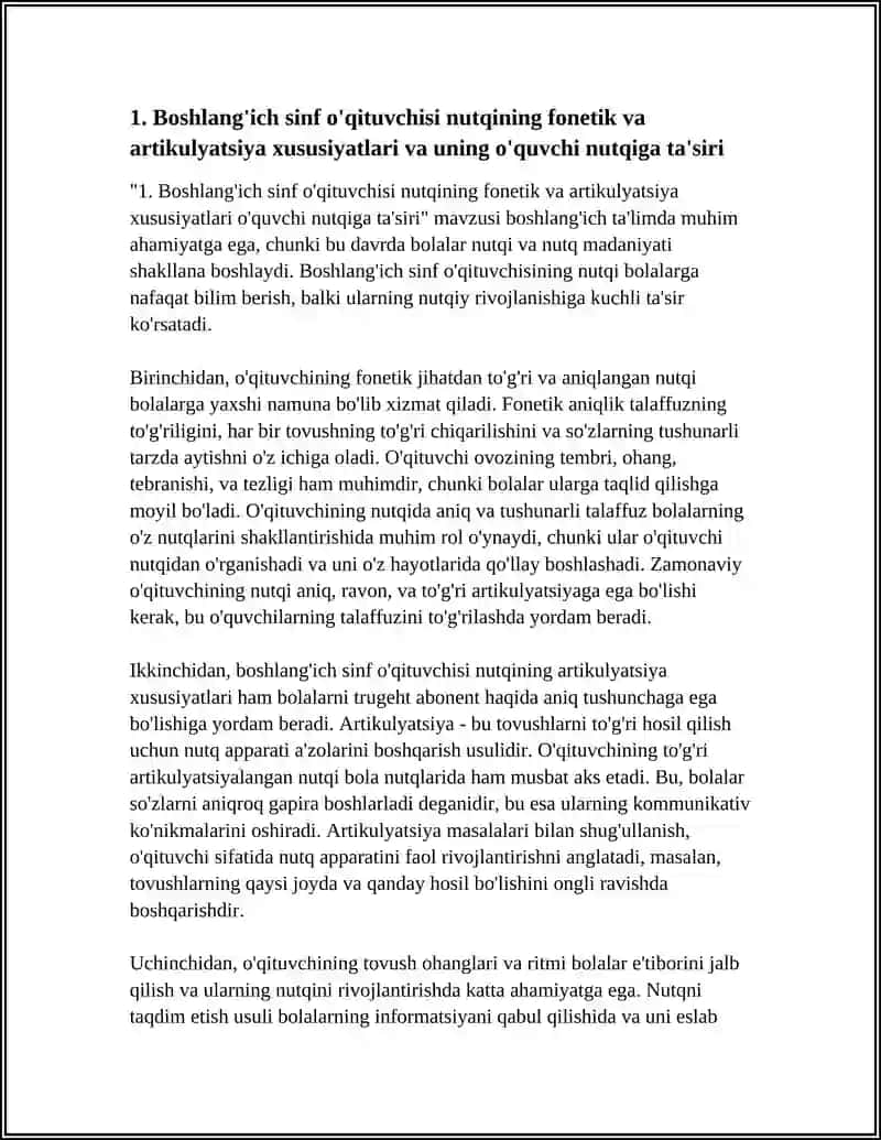 Boshlang'ich sinf o'qituvchisi nutqining o'ziga xosligi va uning o'quvchi nutqiga ta'siri 3