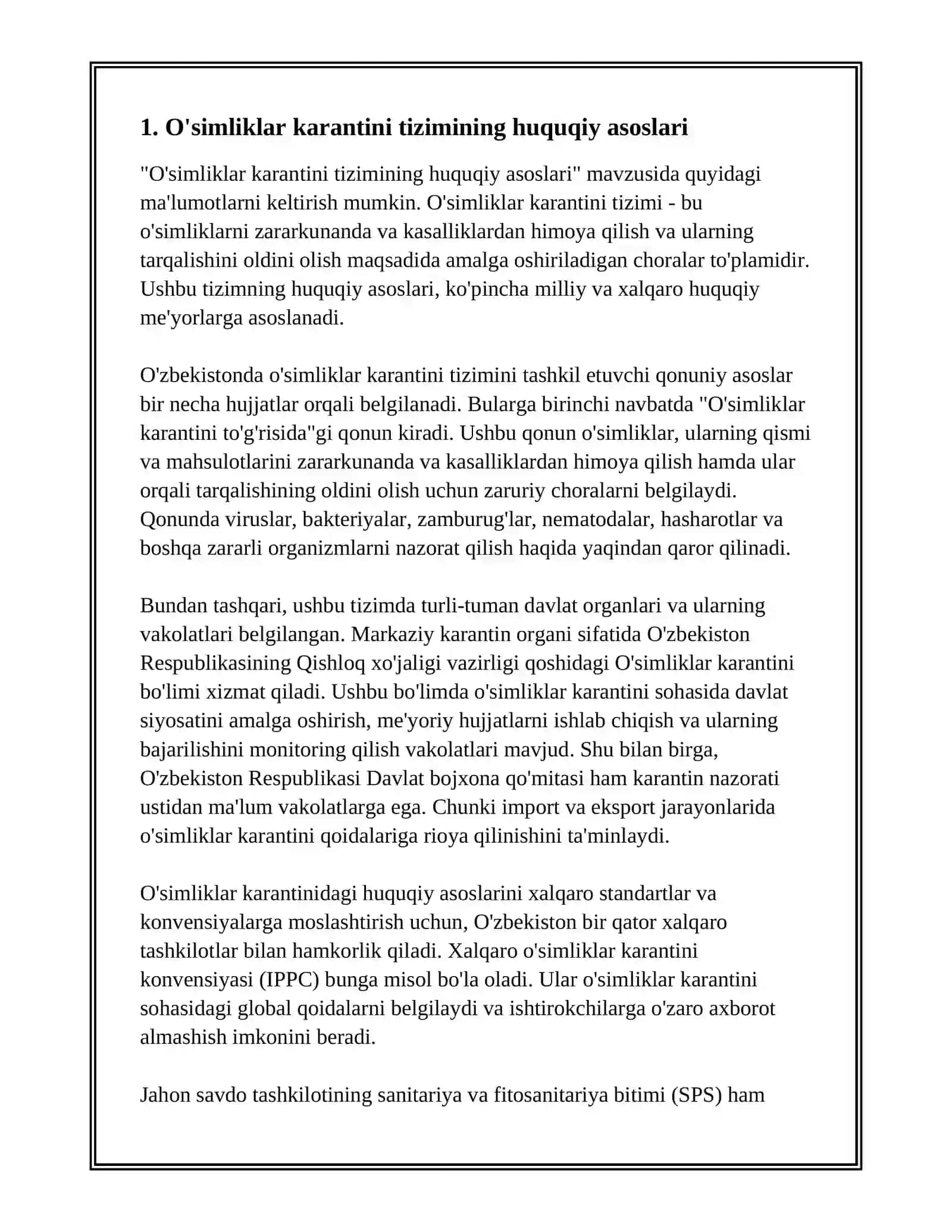 O'SIMLIKLAR KARANTINI TIZIMINING TARKIBIY TUZILISHI VA VAKOLATLARI 3