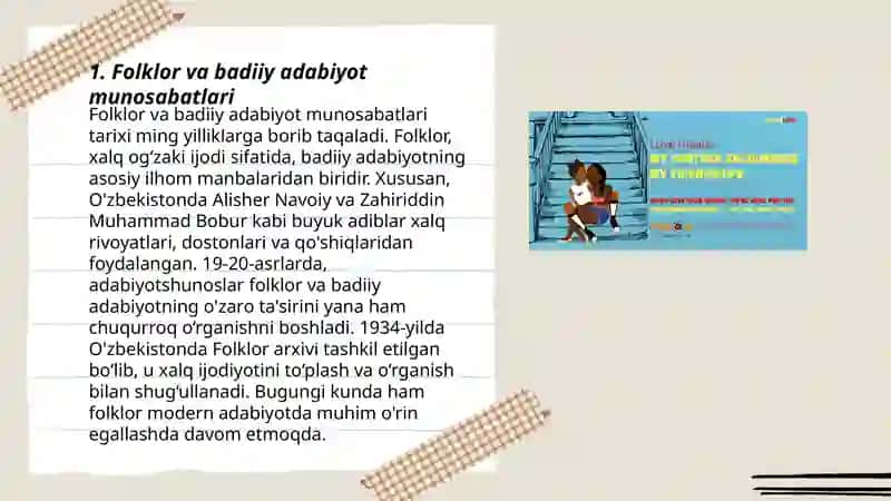 Folklor va badiiy adabiyot munosabatlari.Folklorizm tushunchasi 3