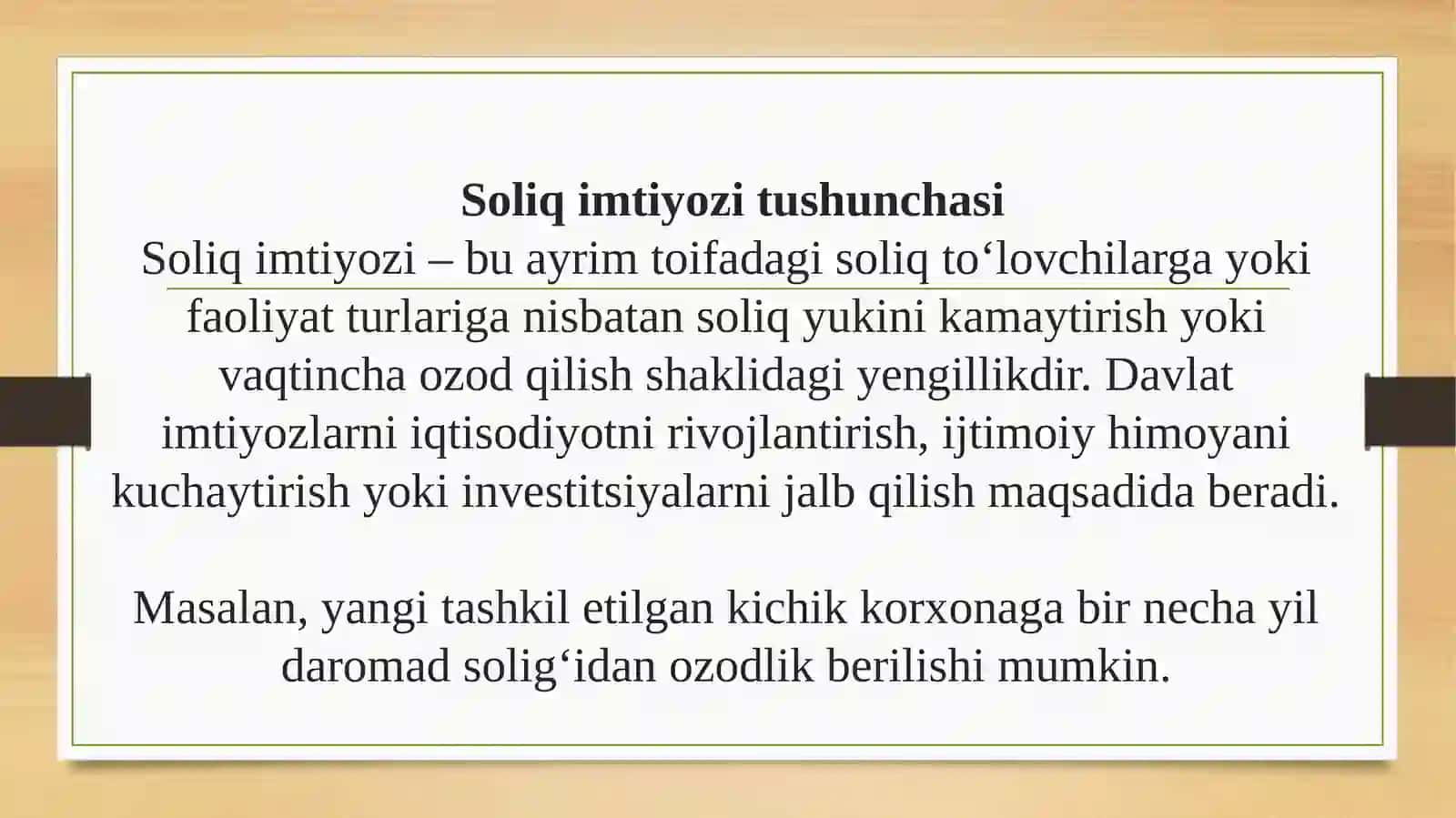 Soliq imtiyozlari va preferensiyalarning turlari 3