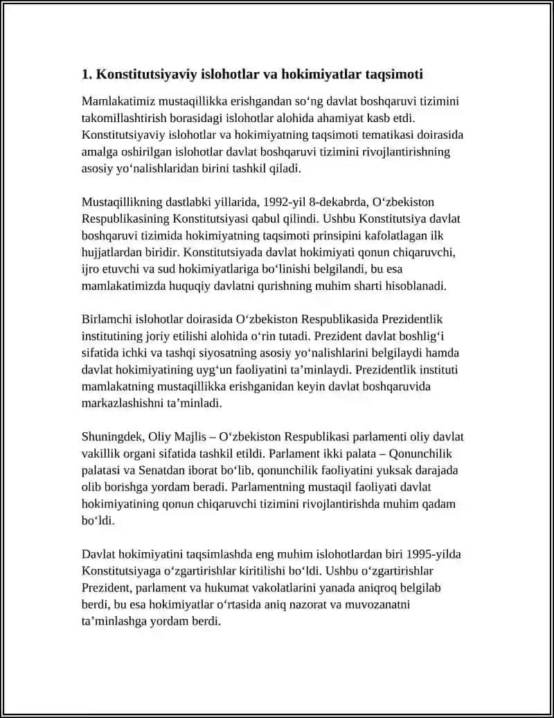 MUSTAQILLIK YILLARIDA DAVLAT BOSHQARUVI TIZIMIDA AMALGA OSHIRILGAN ISLOHOTLAR 3