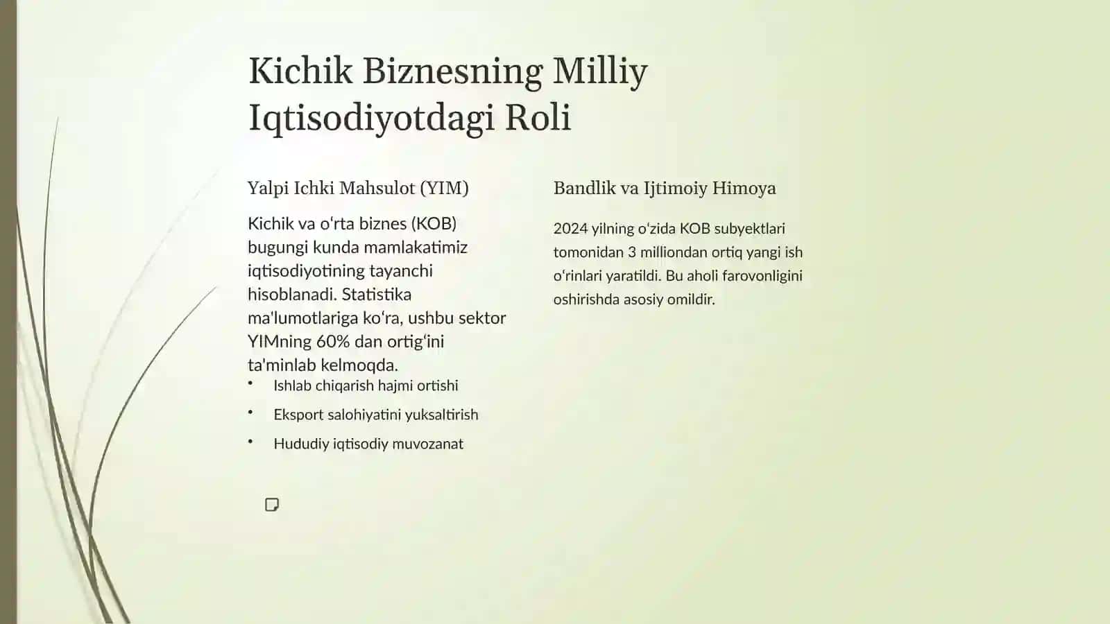 Kichik Biznes va Tadbirkorlikni Rivojlantirish: Oʻzbekiston Misolida 3