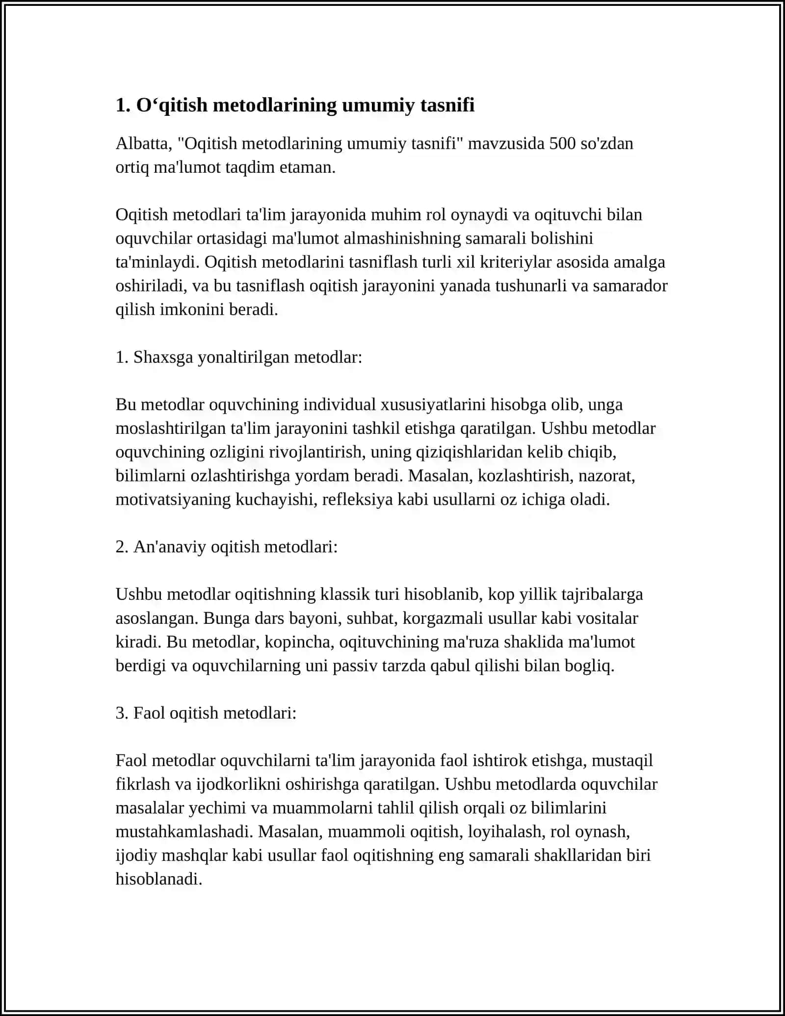 OʻQITISH METODLARINING TASNIFI 3
