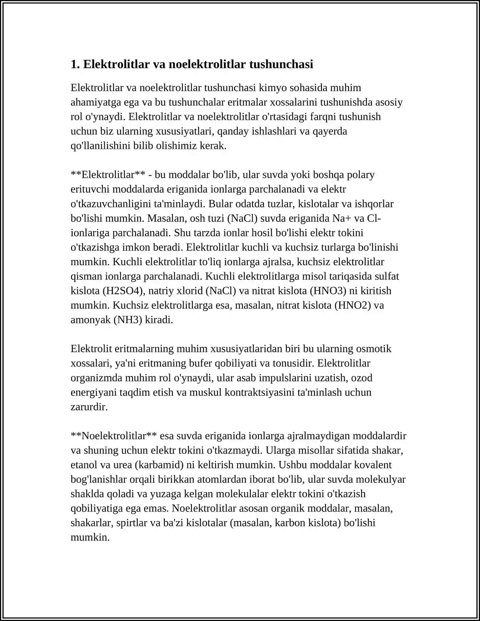 ORGANIZMNING BIOLOGIK SUYUQLIKLARI ELEKTROLIT VA NOELEKTROLITLAR SIFARIDA 3