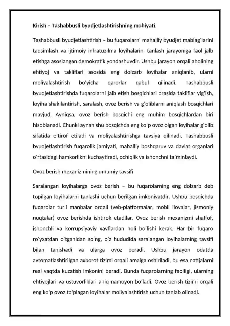 Tashabbusli byudjetlashtirish jarayonida  saralangan loyihalarga ovoz berish mexanizmi 3