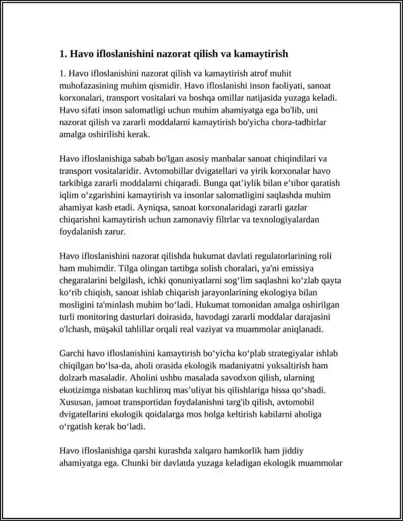 MUSTAQIL ISH Mavzu: ATROF MUHIT MUHOFAZASI 3