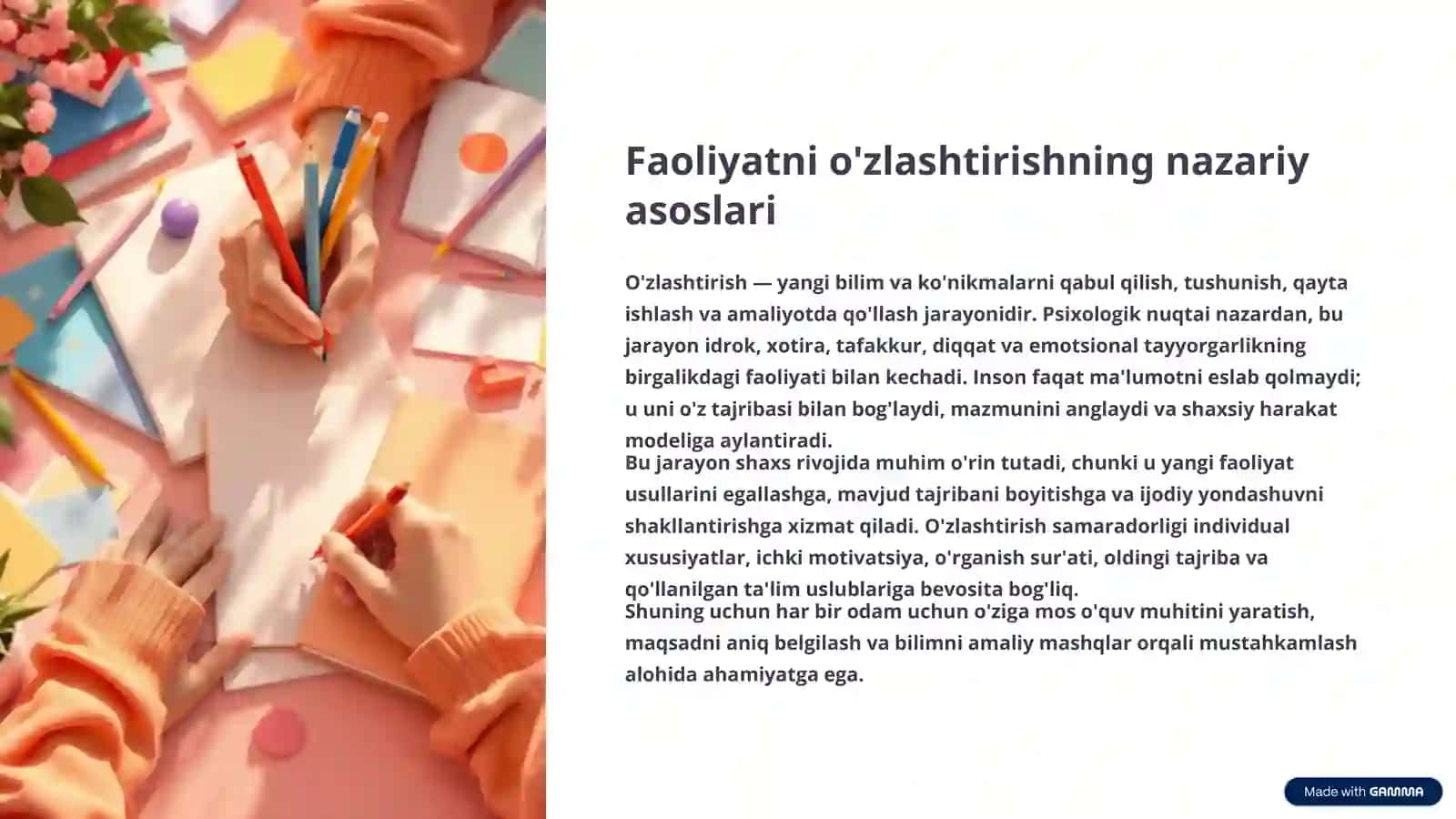 Faoliyatni o'zlashtirish va malakalarni egallash: Muvaffaqiyat sari yo'l mavzusida tayyor taqdimot 3