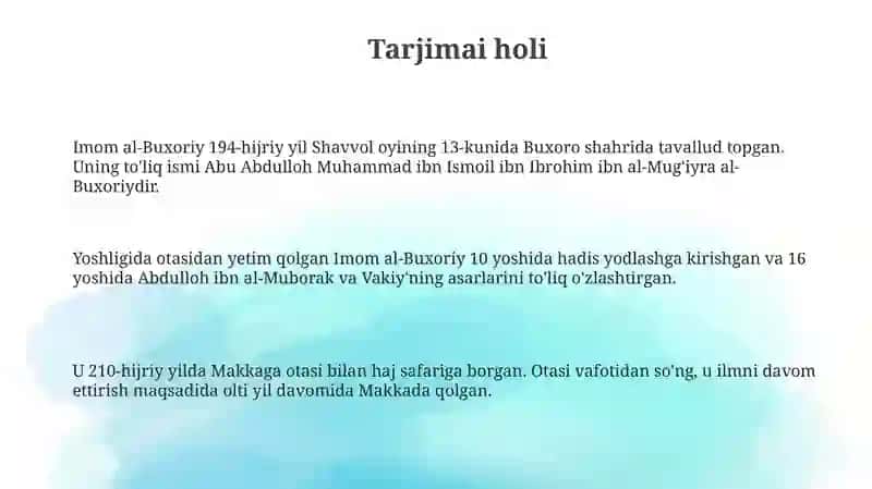 Imom al-Buxoriy hayoti ilmiy faoliyati va pedagogik qarashlari 3