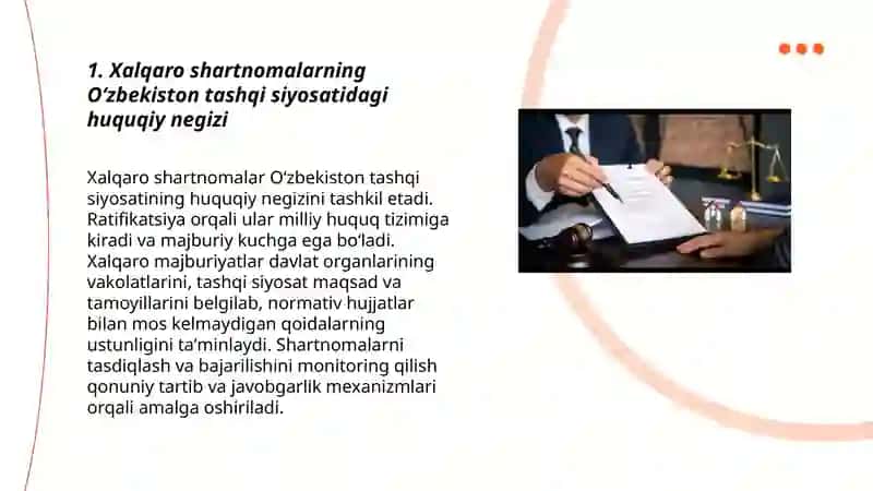 Xalqaro shartnomalarning Oʻzbekiston tashqi siyosatidagi tutgan oʻrni 3