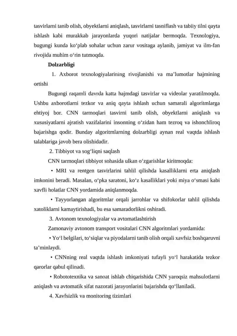 Neyron tarmoqlarida CNN (Convolutional Neural Networks) usulidan foydalanish 3