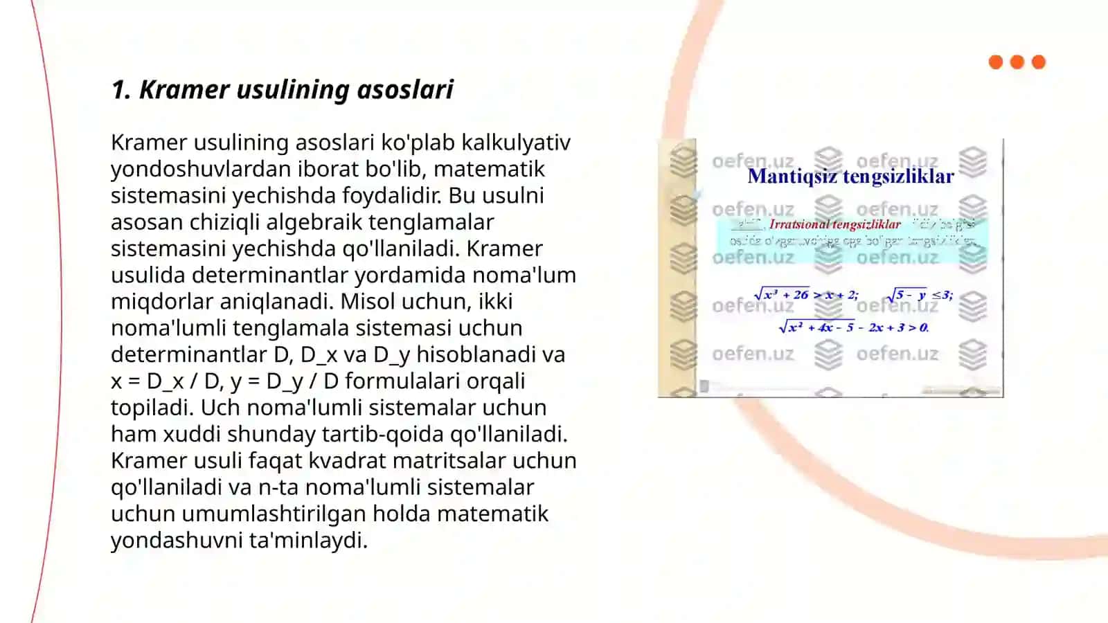 Kramer va Gauss usullarida yechish 3