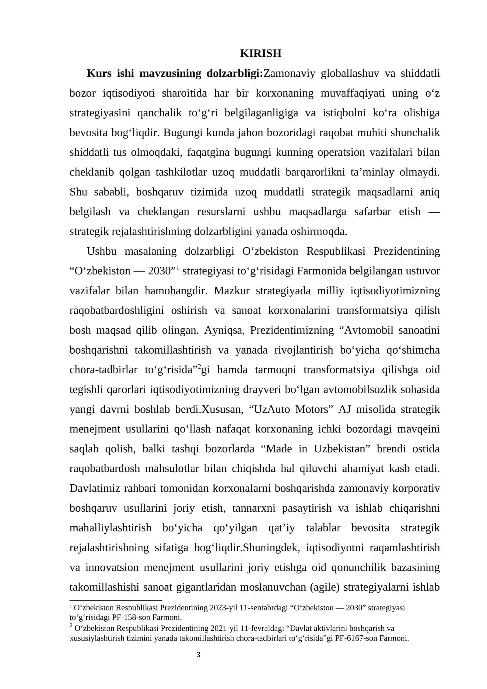 Menejment strategiyasi va strategik rejalashtirish    kurs ishi 3