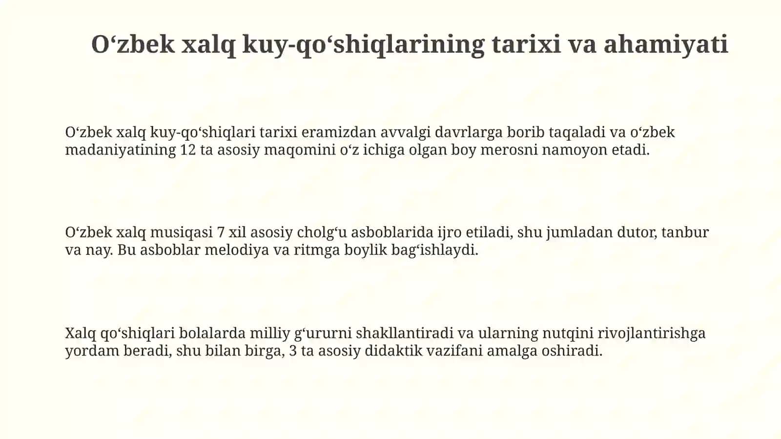 Oʻzbekiston xalq kuylarining bolalar musiqiytaʼlimidagiahamiyati 3