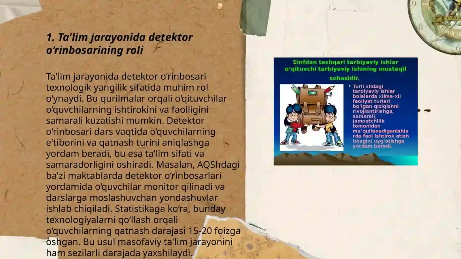 Sinfdan va maktabdan tashqari ishlarni amalga oshirishda detektor oʻrinbosarining ish metodlari 3