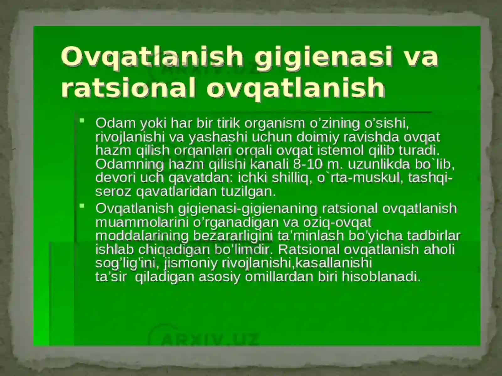 Ovqatlanishning salomatlik omili ekanligi 3
