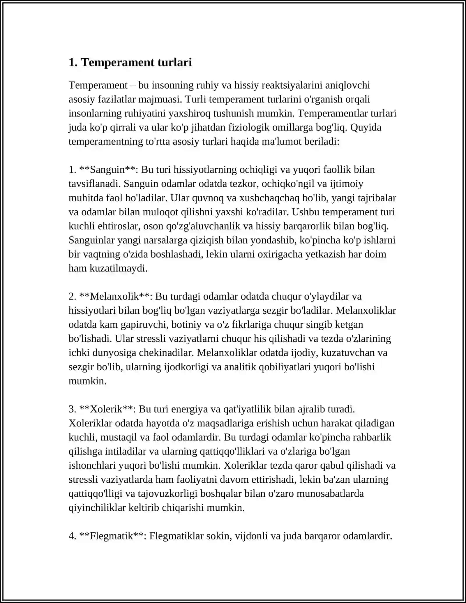 SHAXSNING PSIXOLOGIK XUSUSIYATLARI. TEMPERAMENT 3