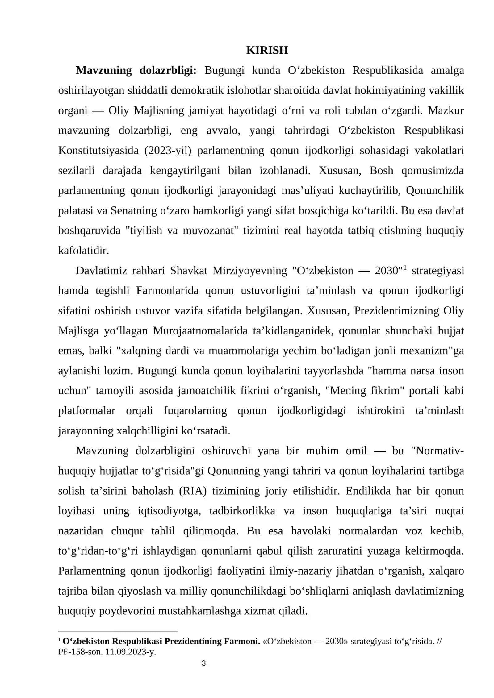 Oliy Majlis qonun ijodkorligi jarayoni kurs ishi 3
