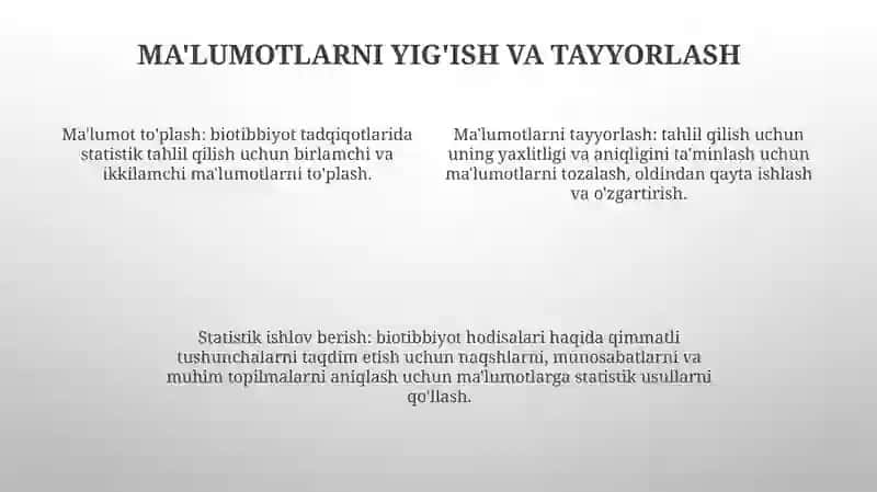 Tibbiy Biologik Tadqiqotning Statistik Malumotlar Natijalarini Qayta Ishlash Imkoniyatlari 3