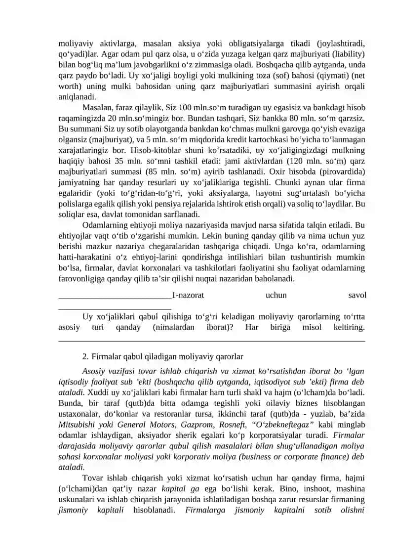 Zamonaviy (amaliy) Moliyaviy qarorlar 3