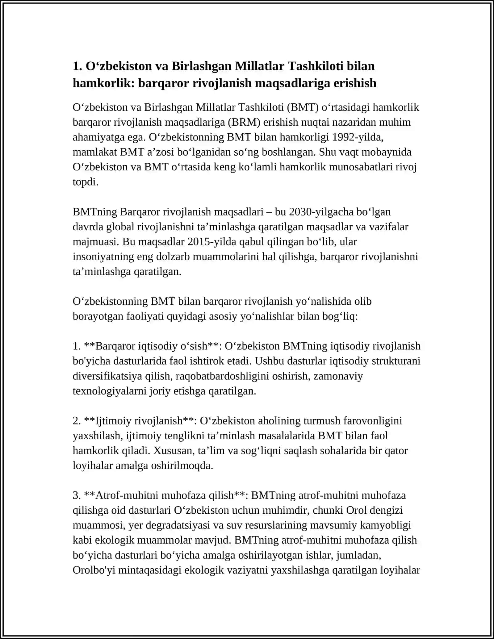 OʻZBEKISTONNING XALQARO TASHKILOTLARI BILAN HAMKORLIK ALOQALARI 3