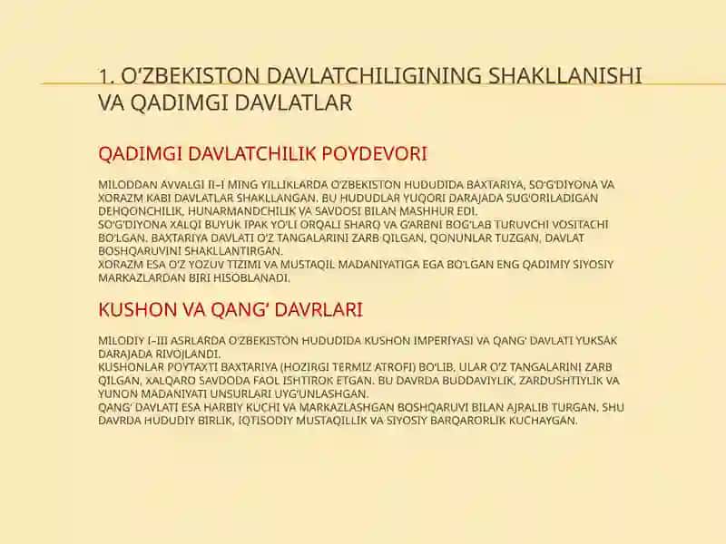 O`ZBEKISTON DAVLATCHILIGINING TARIXIY BOSQICHLARI 3
