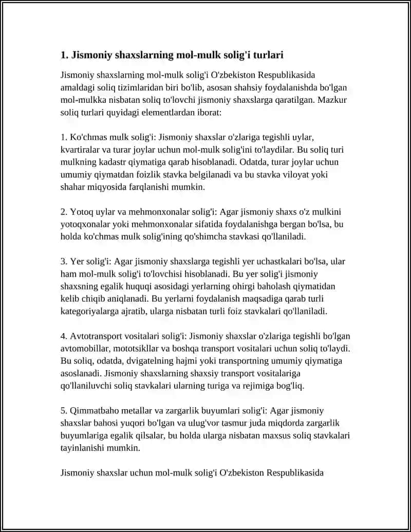 JISMONIY SHAXSLARNING MOL MULKIGA SOLINADIGAN SOLIQ VA UNING IQTISODIY AHAMIYATI 3