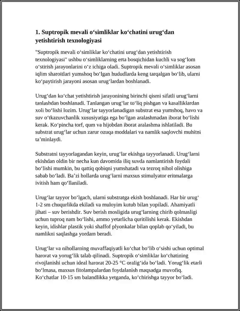 SUPTROPIK MEVALI OʻSIMLIKLAB KOʻCHATINI YETISHTIRISH TEXNOLOGIYASI 3